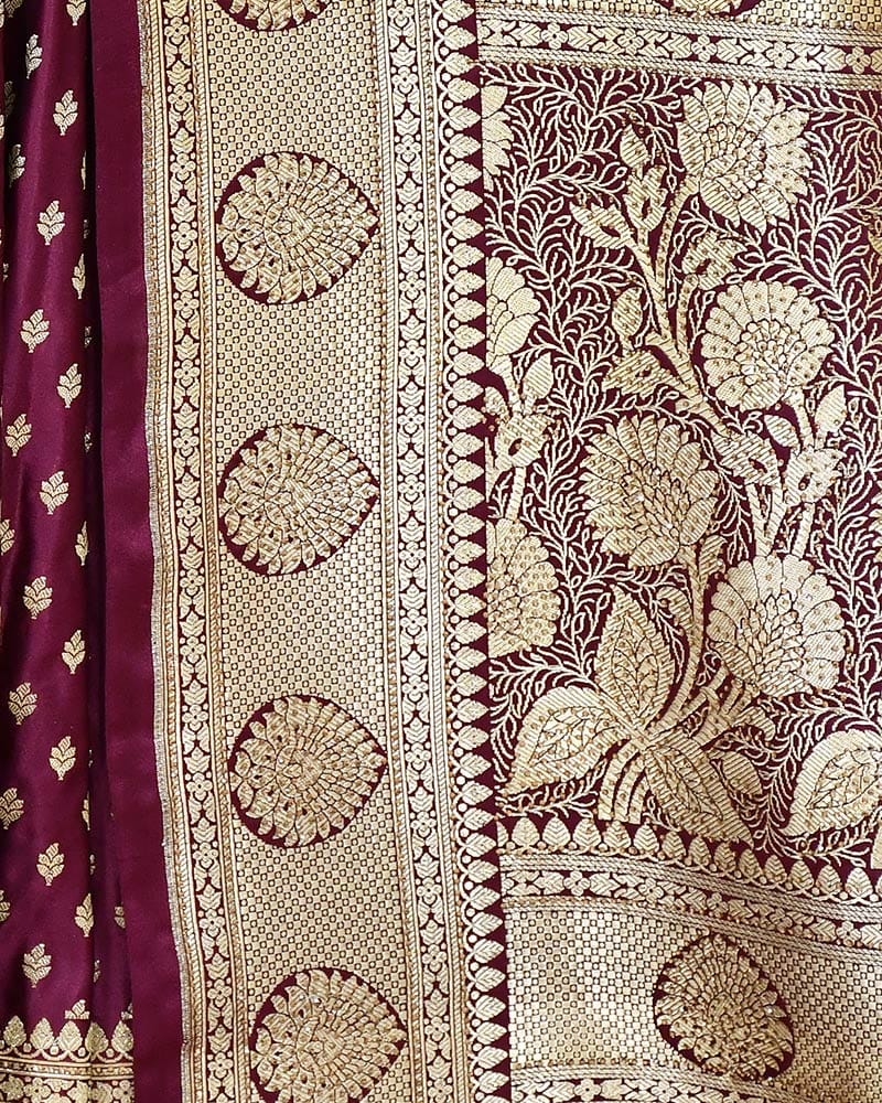Wine Banarasi Silk Saree with Zari - Image 4